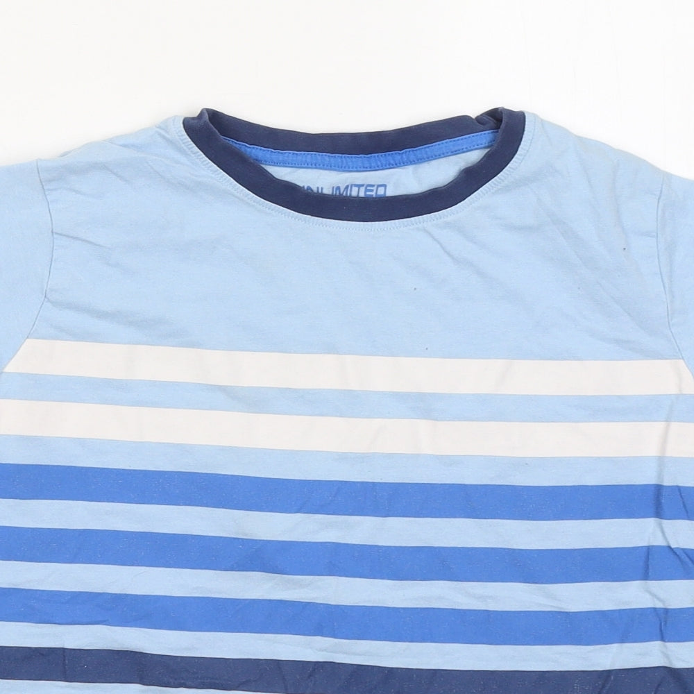 Matalan Boys Blue Striped Cotton Basic T-Shirt Size 11 Years Round Neck