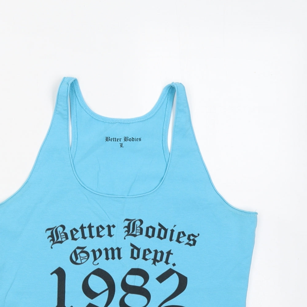 Better Bodies Womens Blue Cotton Basic Tank Size L Round Neck - 1982