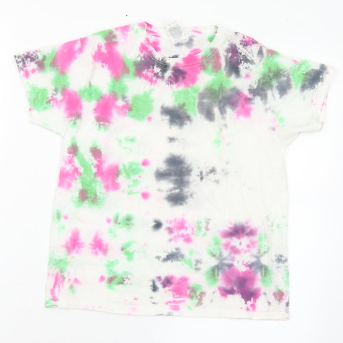 Fruit of the Loom Girls Multicoloured Cotton Basic T-Shirt Size 7-8 Years Crew Neck - Tie Dye Effect