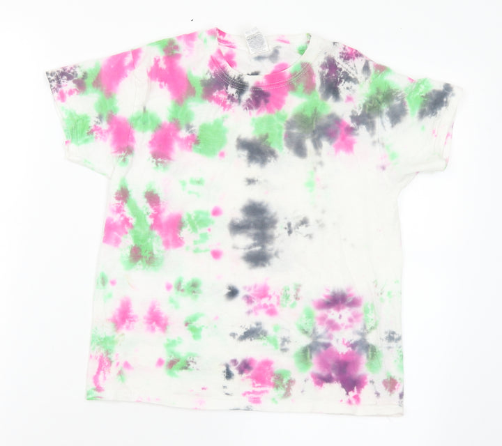 Fruit of the Loom Girls Multicoloured Cotton Basic T-Shirt Size 7-8 Years Crew Neck - Tie Dye Effect