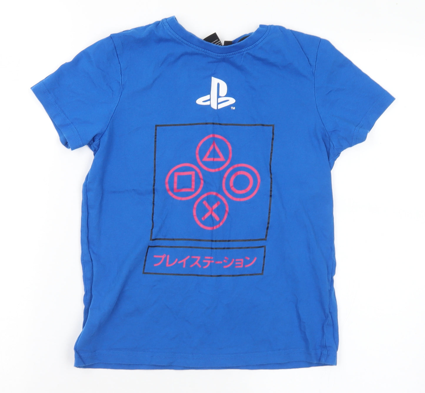 Primark Boys Blue Cotton Basic T-Shirt Size 9-10 Years Crew Neck - Playstation