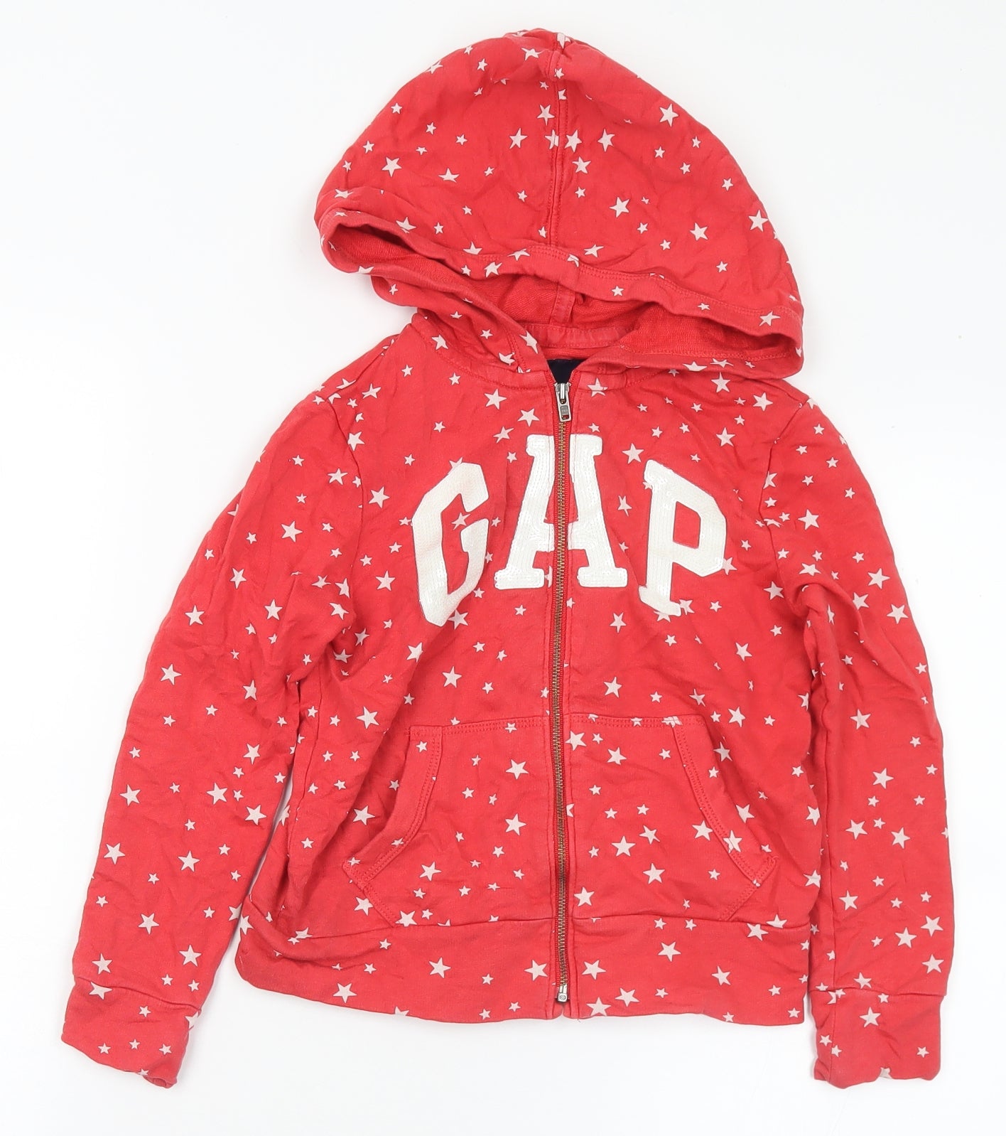 Gap Girls Red Geometric Cotton Full Zip Hoodie Size 6-7 Years Zip - Sequins