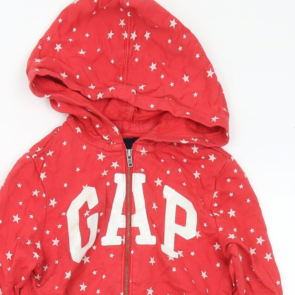 Gap Girls Red Geometric Cotton Full Zip Hoodie Size 6-7 Years Zip - Sequins