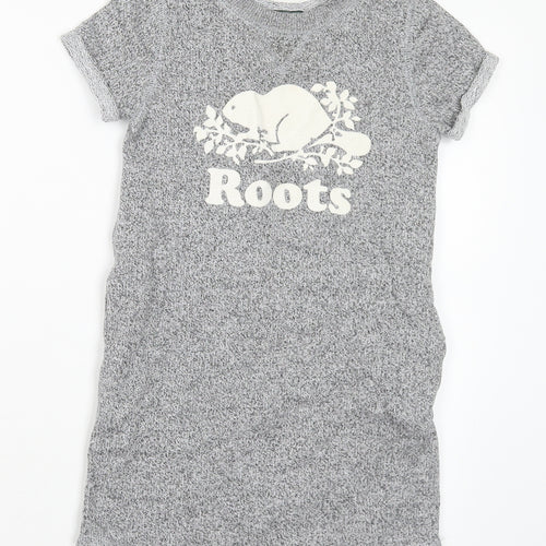 Roots Girls Grey Cotton Jumper Dress Size 5-6 Years Crew Neck