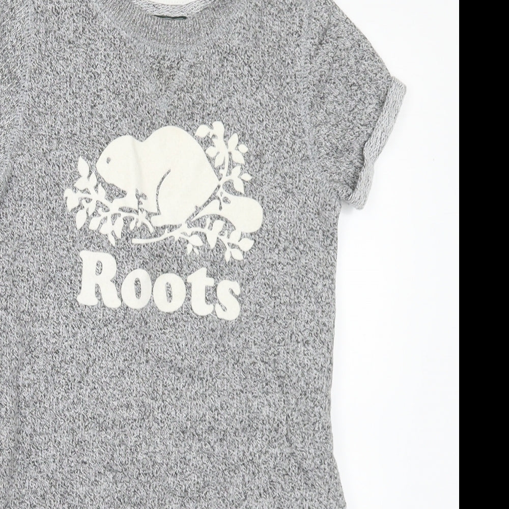 Roots Girls Grey Cotton Jumper Dress Size 5-6 Years Crew Neck