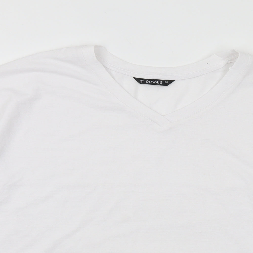 Dunnes Stores Mens White Polyester T-Shirt Size L V-Neck