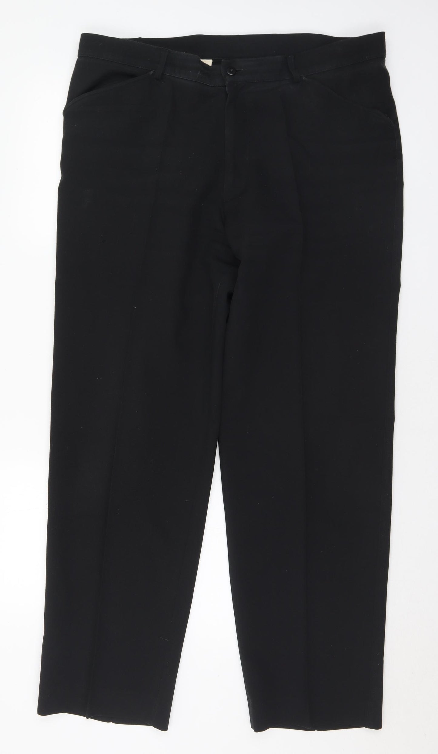 Farah Mens Black Polyester Trousers Size 38 in L31 in Regular Button