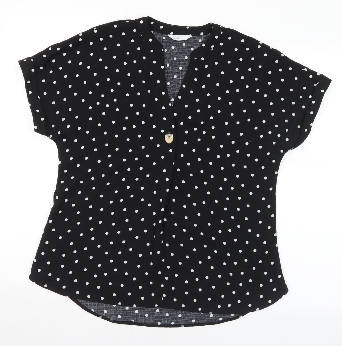 Matalan Womens Black Polka Dot Polyester Basic Blouse Size 8 V-Neck