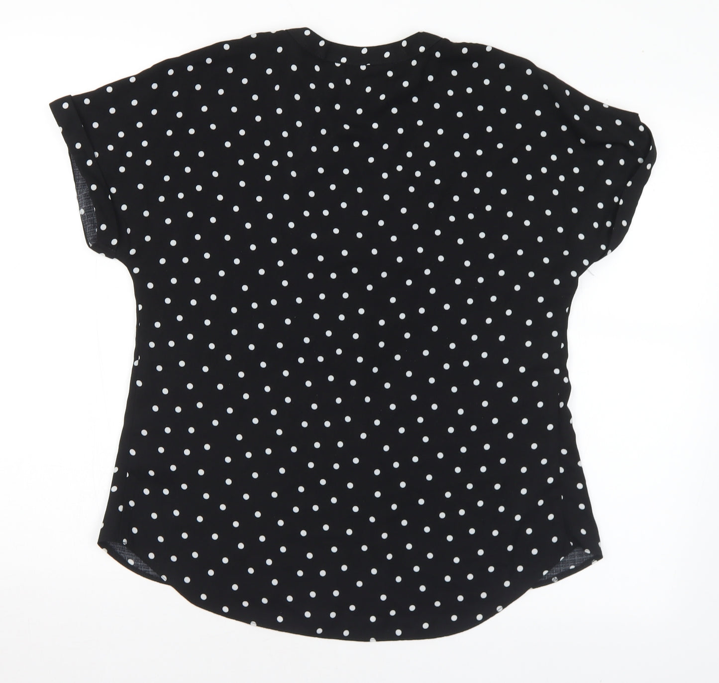 Matalan Womens Black Polka Dot Polyester Basic Blouse Size 8 V-Neck