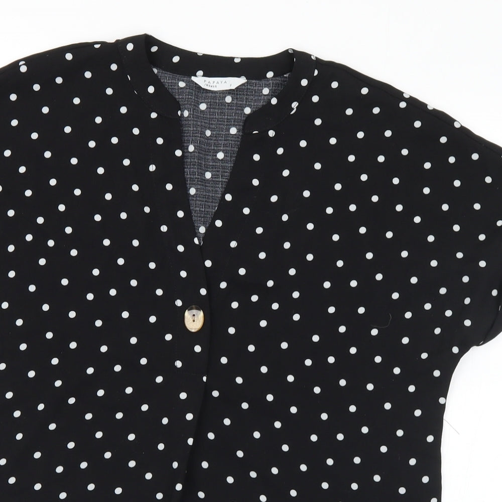 Matalan Womens Black Polka Dot Polyester Basic Blouse Size 8 V-Neck