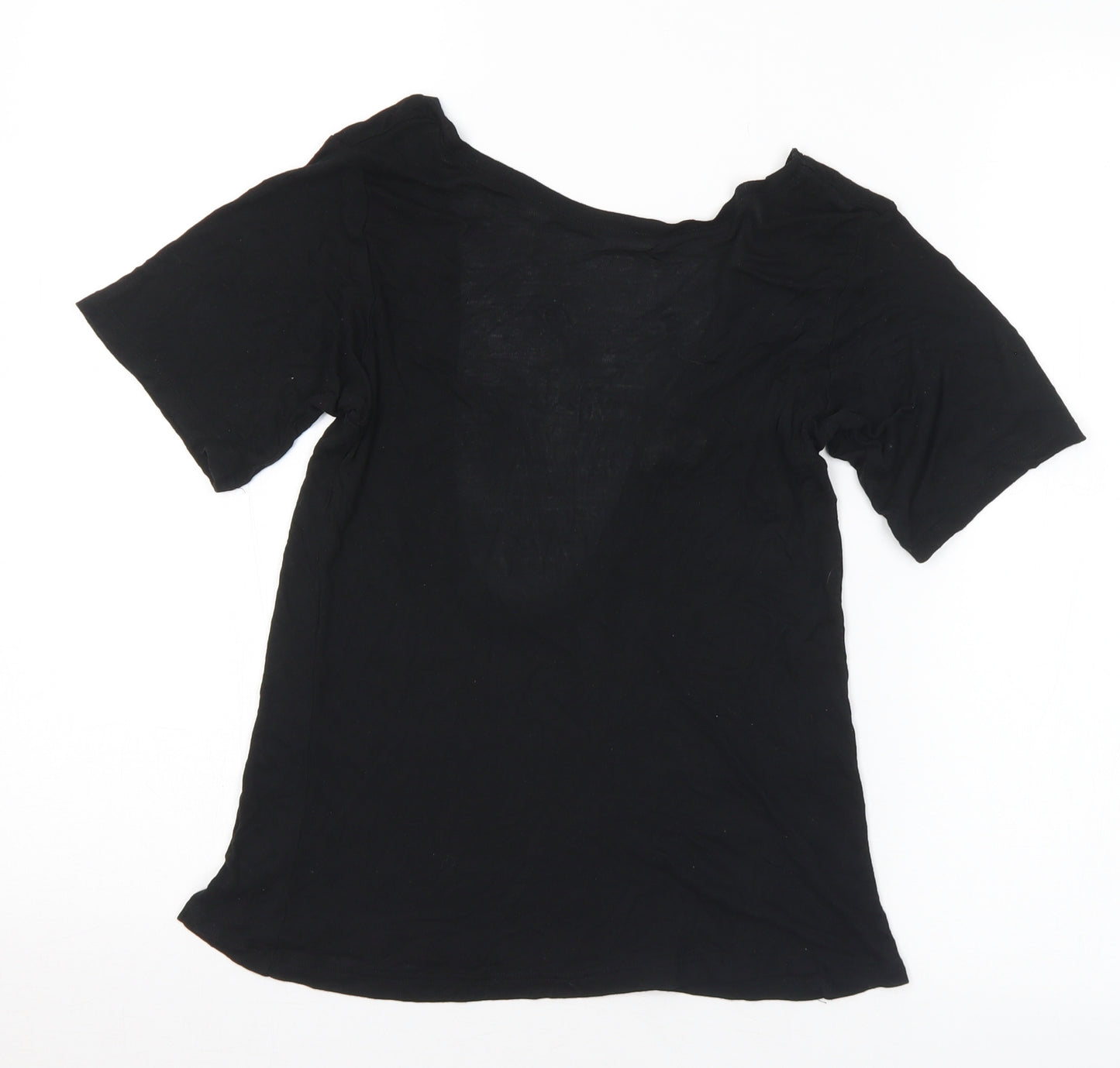 H&M Womens Black Modal Basic T-Shirt Size 6 Round Neck - Sheer