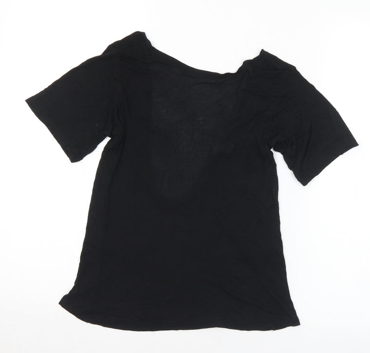 H&M Womens Black Modal Basic T-Shirt Size 6 Round Neck - Sheer