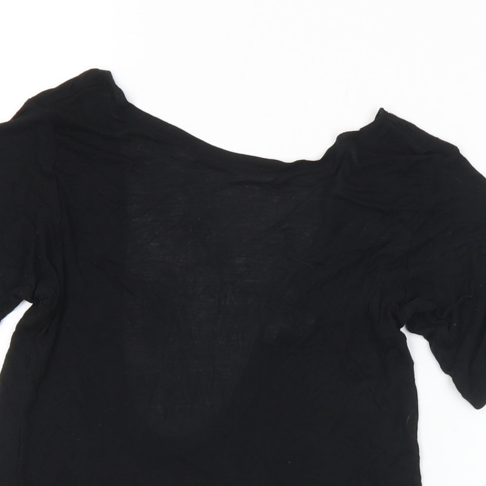 H&M Womens Black Modal Basic T-Shirt Size 6 Round Neck - Sheer