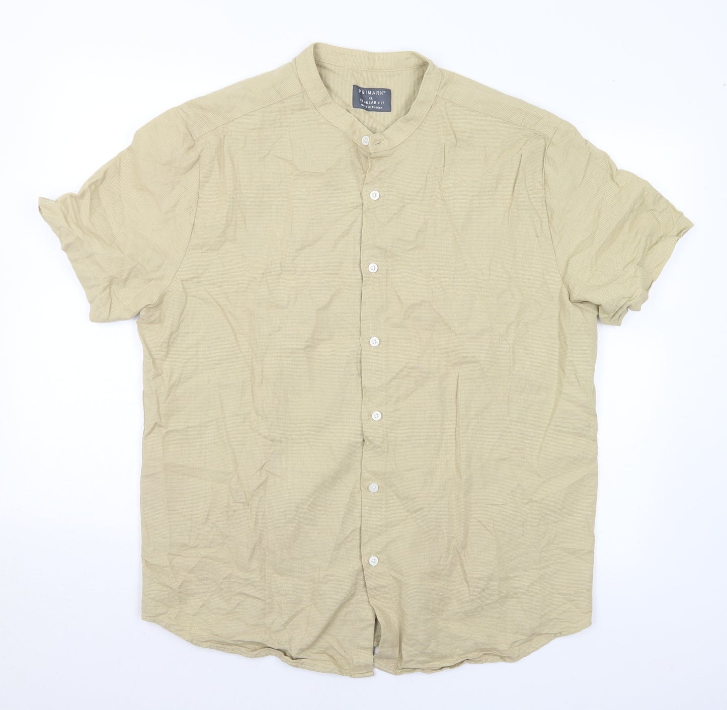 Primark Mens Beige Cotton Button-Up Size XL Henley Button