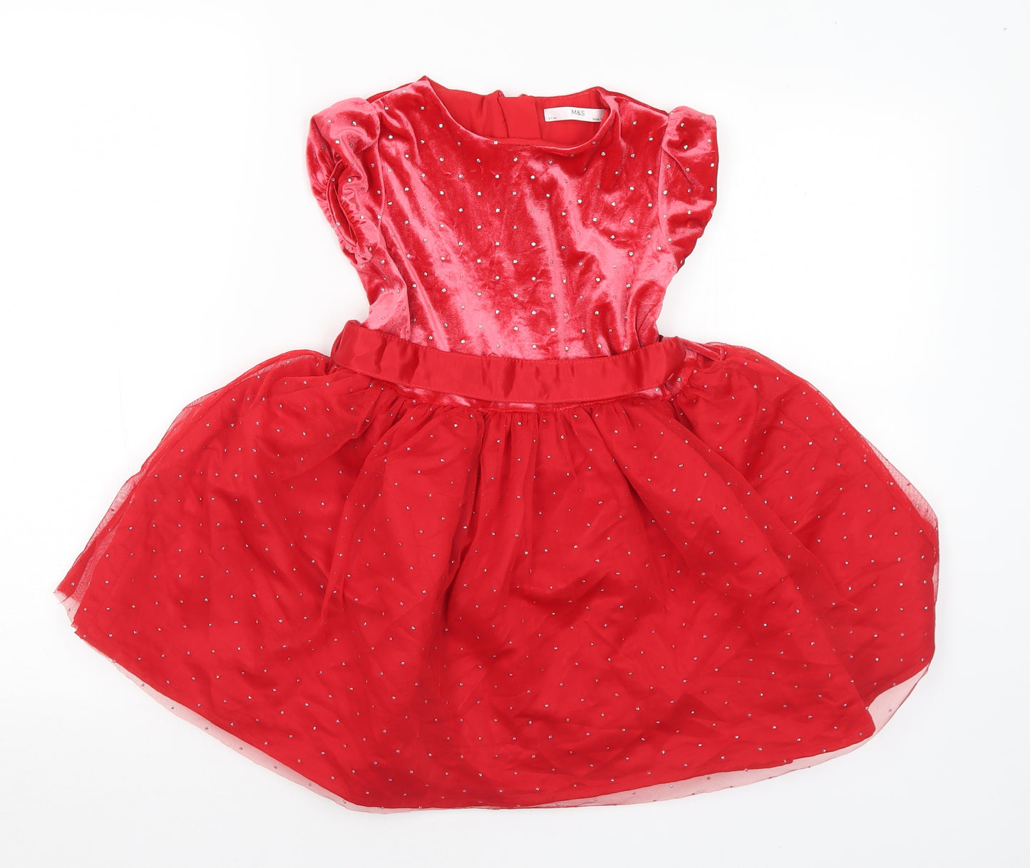 Marks and Spencer Girls Red Polyester Ball Gown Size 6-7 Years Round Neck