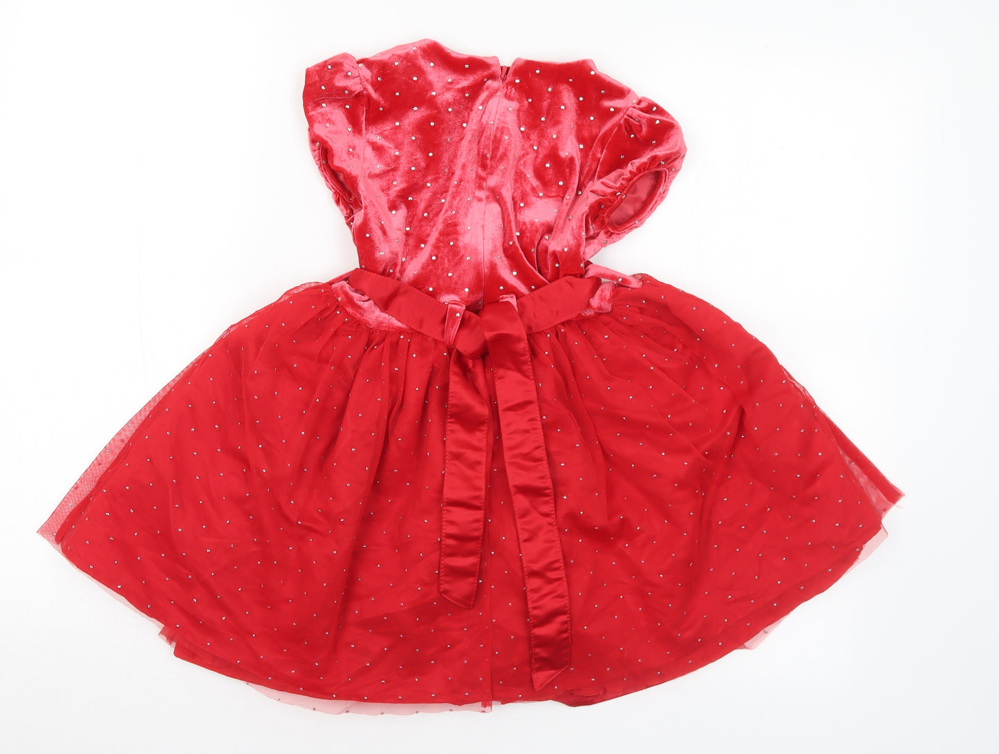 Marks and Spencer Girls Red Polyester Ball Gown Size 6-7 Years Round Neck