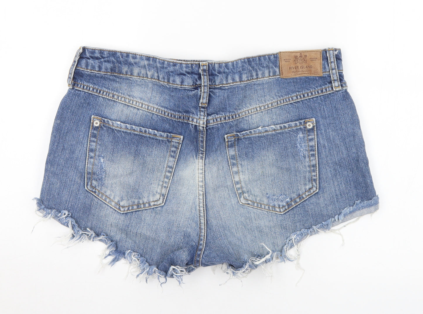 River Island Womens Blue Cotton Hot Pants Shorts Size 12 Regular Button