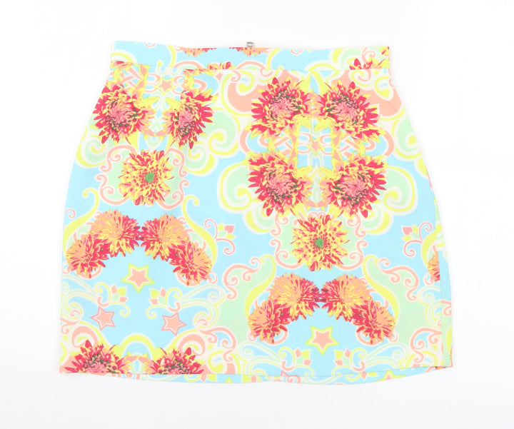 River Island Womens Multicoloured Geometric Polyester A-Line Skirt Size 12 Zip