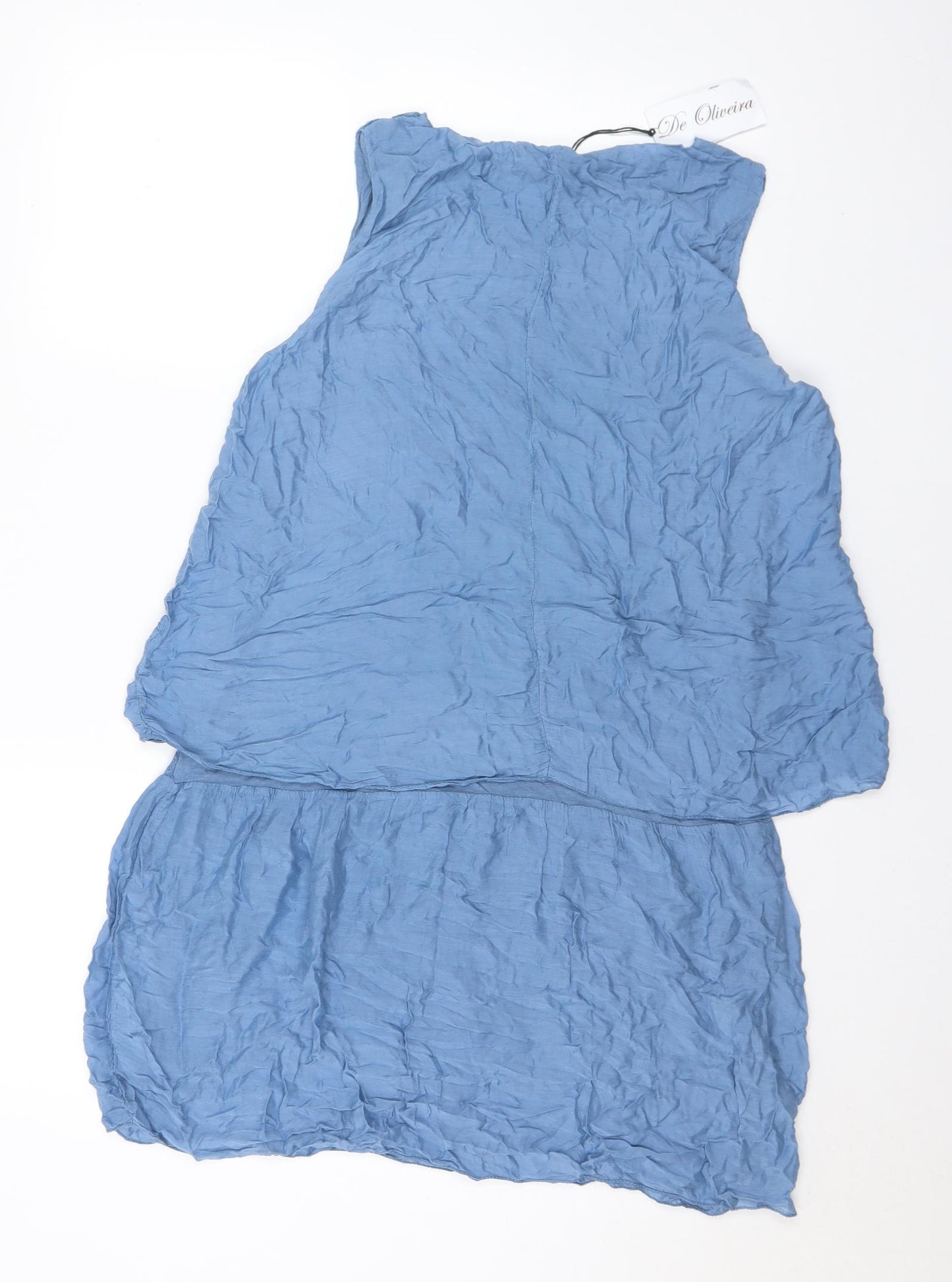 De Oliveira Womens Blue Silk Tunic Blouse Size L Round Neck