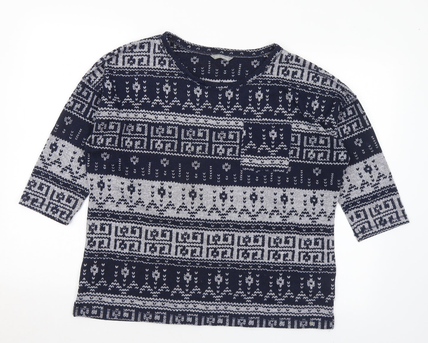 Marks and Spencer Womens Black Round Neck Geometric Polyester Pullover Jumper Size 12