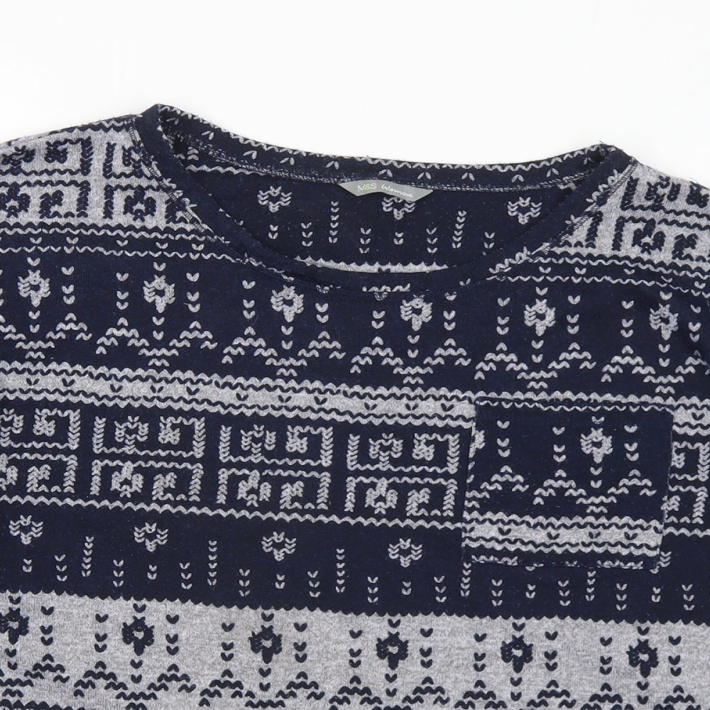 Marks and Spencer Womens Black Round Neck Geometric Polyester Pullover Jumper Size 12