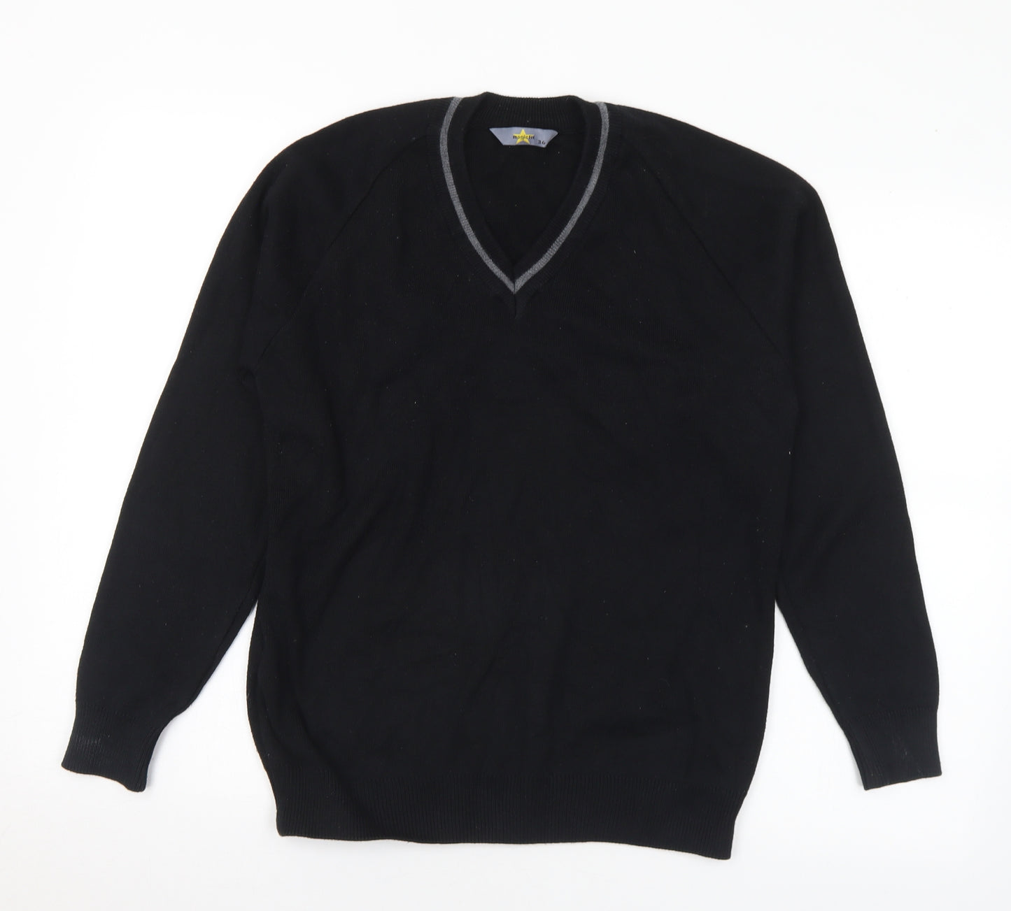 magic fit Mens Black V-Neck Acrylic Pullover Jumper Size S