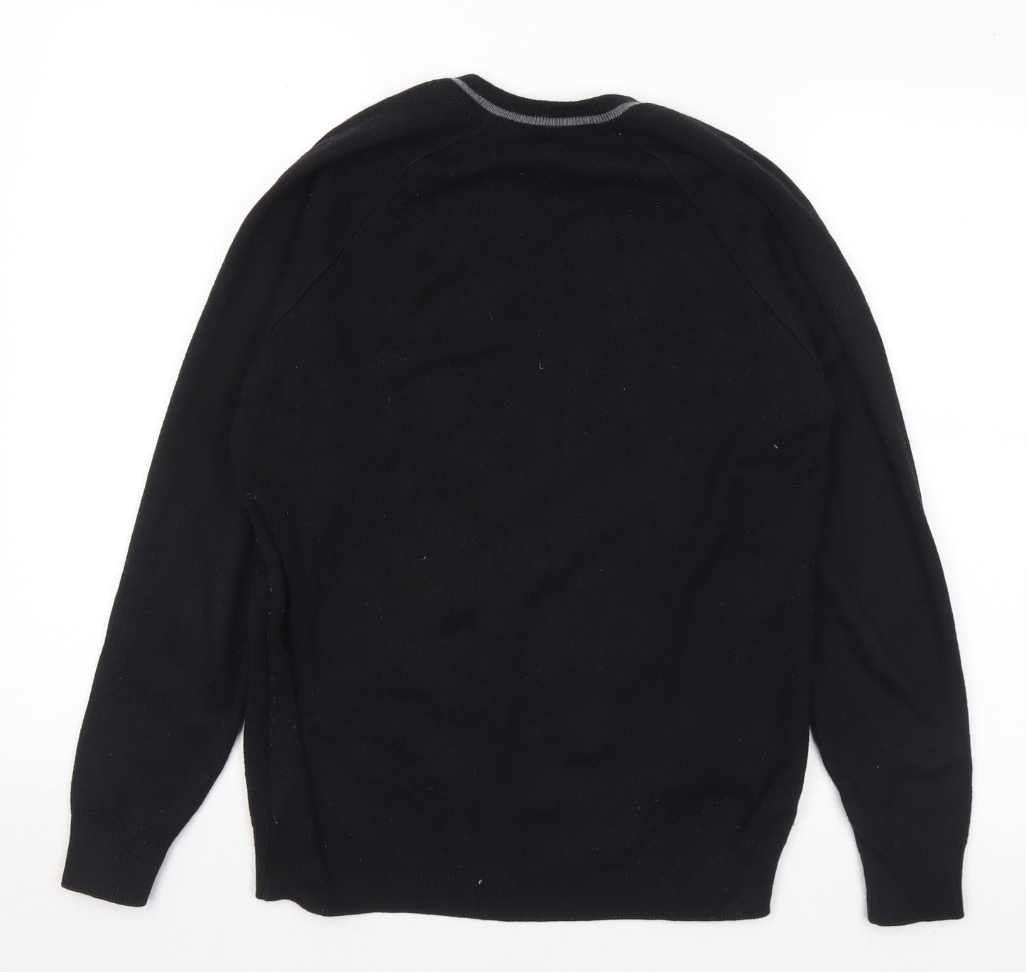 magic fit Mens Black V-Neck Acrylic Pullover Jumper Size S