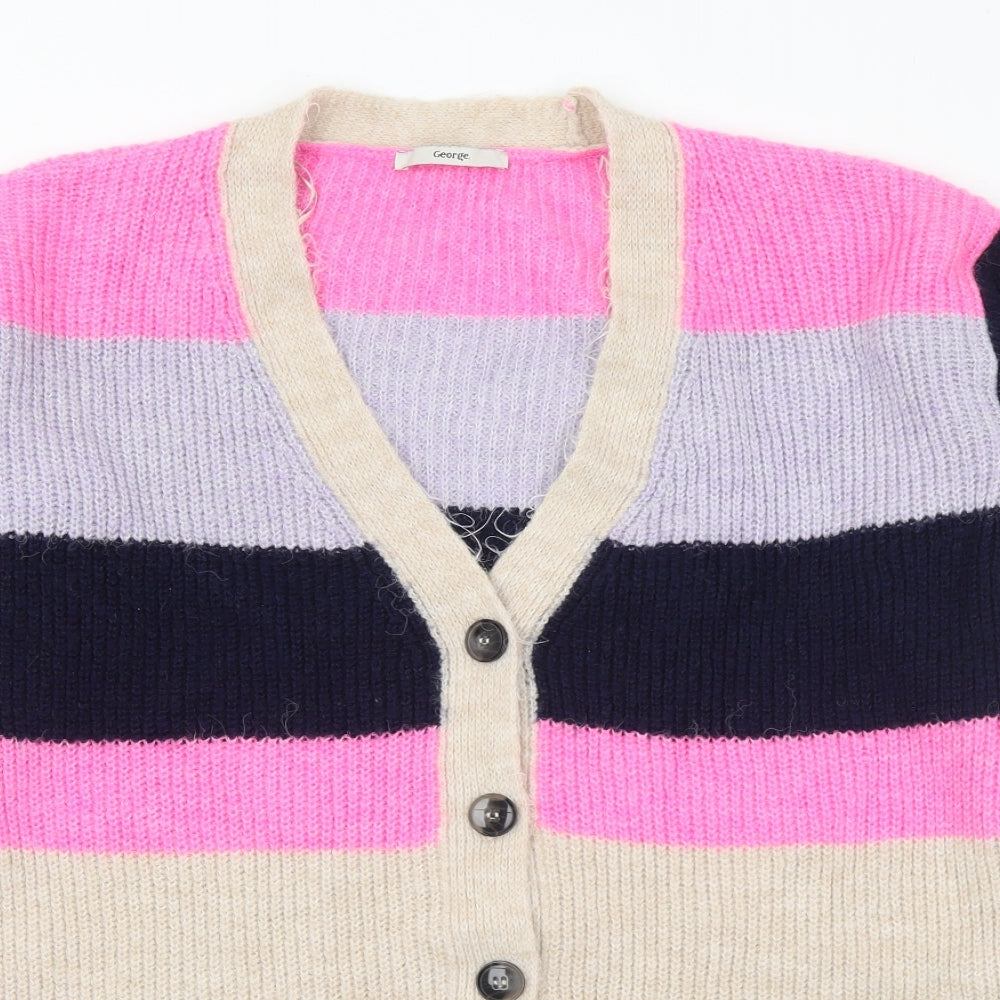 George Womens Multicoloured V-Neck Striped Acrylic Cardigan Jumper Size 12