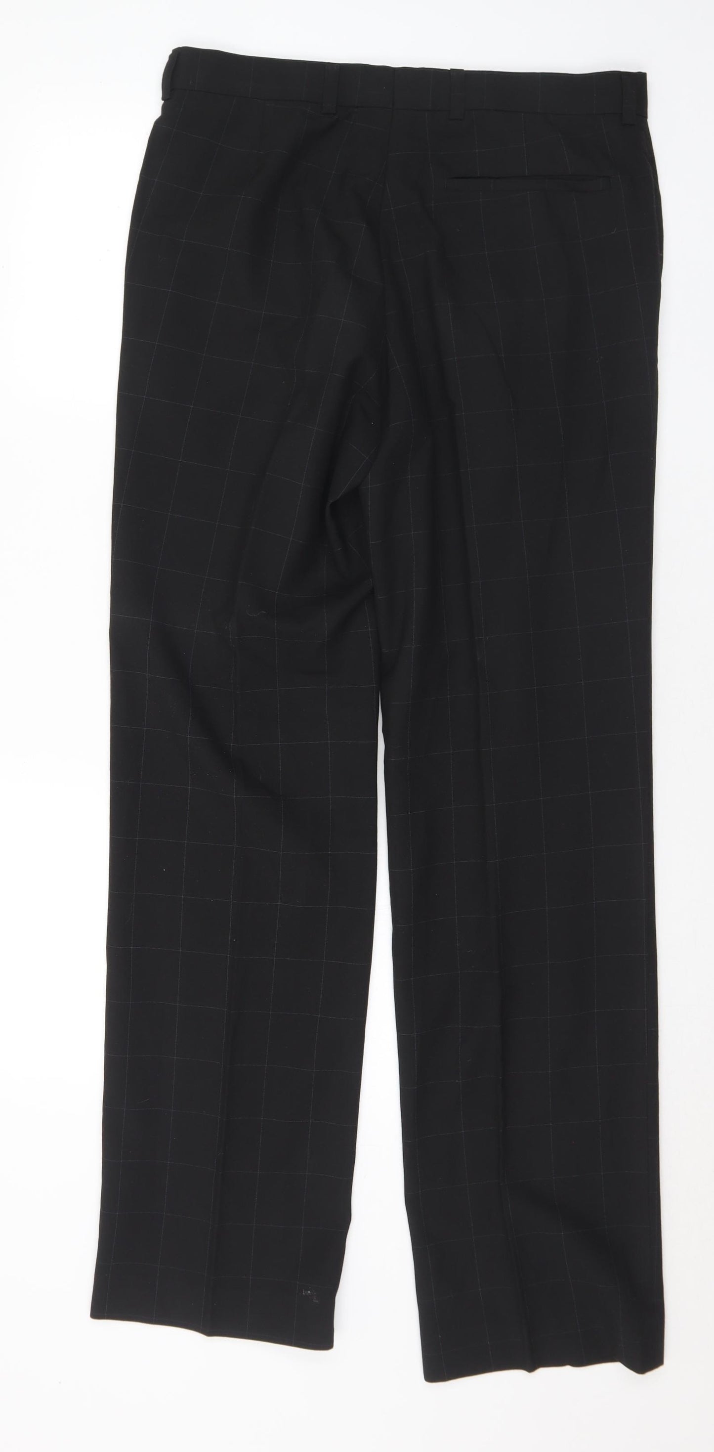 Burton Mens Black Check Polyester Trousers Size 32 L33 in Regular Hook & Eye
