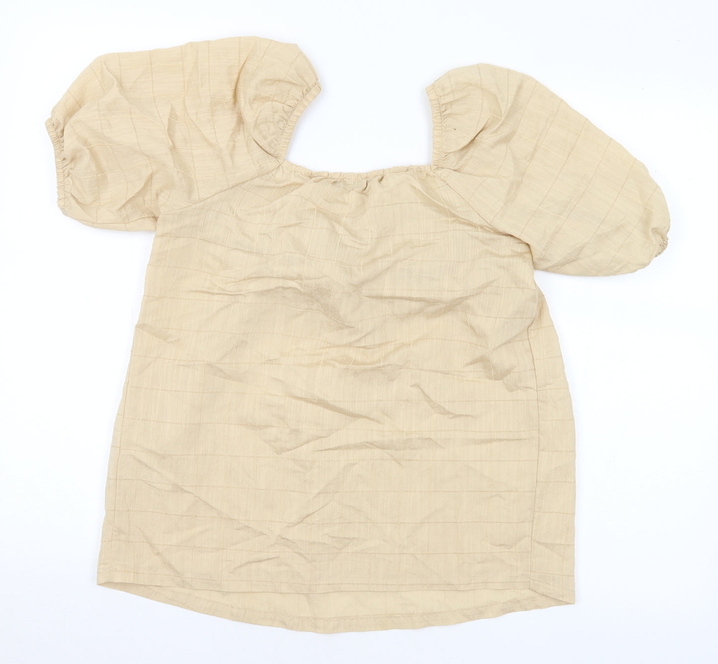 F&F Womens Gold Check Viscose Basic Blouse Size 6 Off the Shoulder