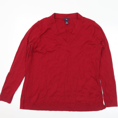 Gap Womens Red V-Neck Cotton Pullover Jumper Size L