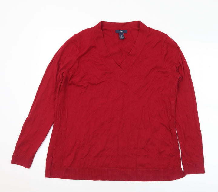 Gap Womens Red V-Neck Cotton Pullover Jumper Size L