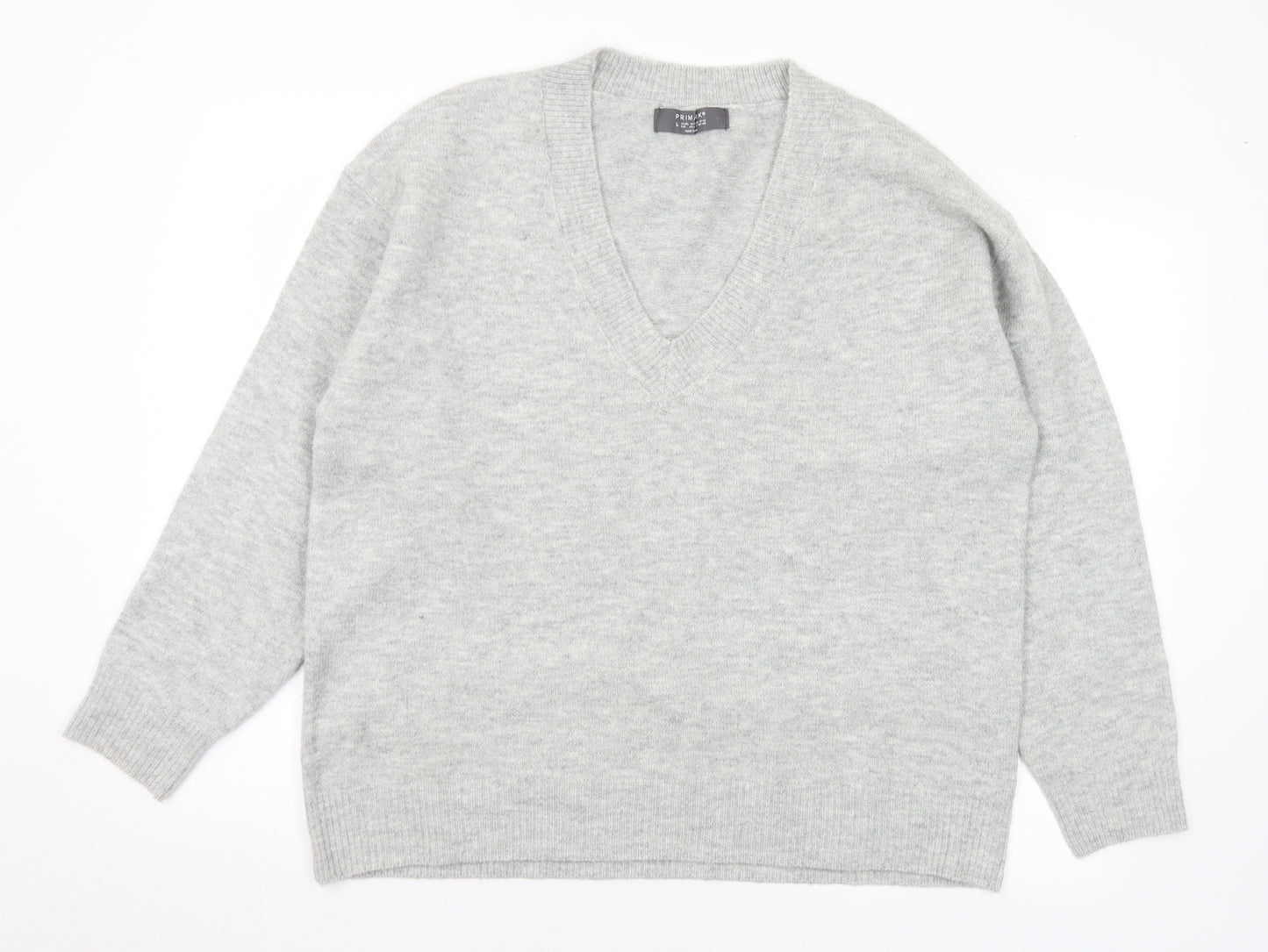 Primark Womens Grey V-Neck Acrylic Pullover Jumper Size 14 - 14-16