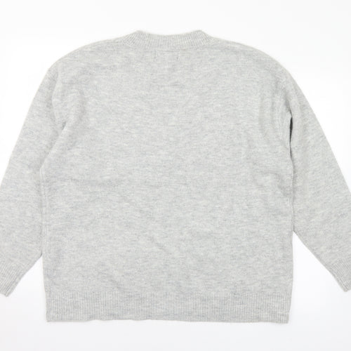 Primark Womens Grey V-Neck Acrylic Pullover Jumper Size 14 - 14-16