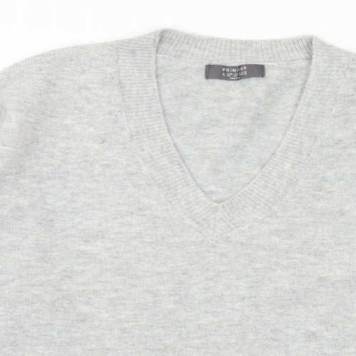 Primark Womens Grey V-Neck Acrylic Pullover Jumper Size 14 - 14-16