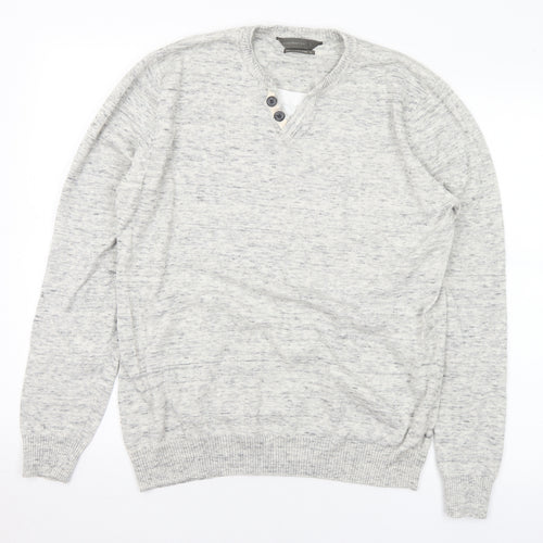 Cedar Wood State Womens Grey V-Neck Cotton Pullover Jumper Size L