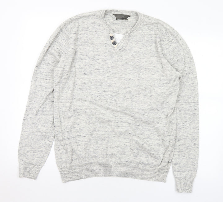 Cedar Wood State Womens Grey V-Neck Cotton Pullover Jumper Size L