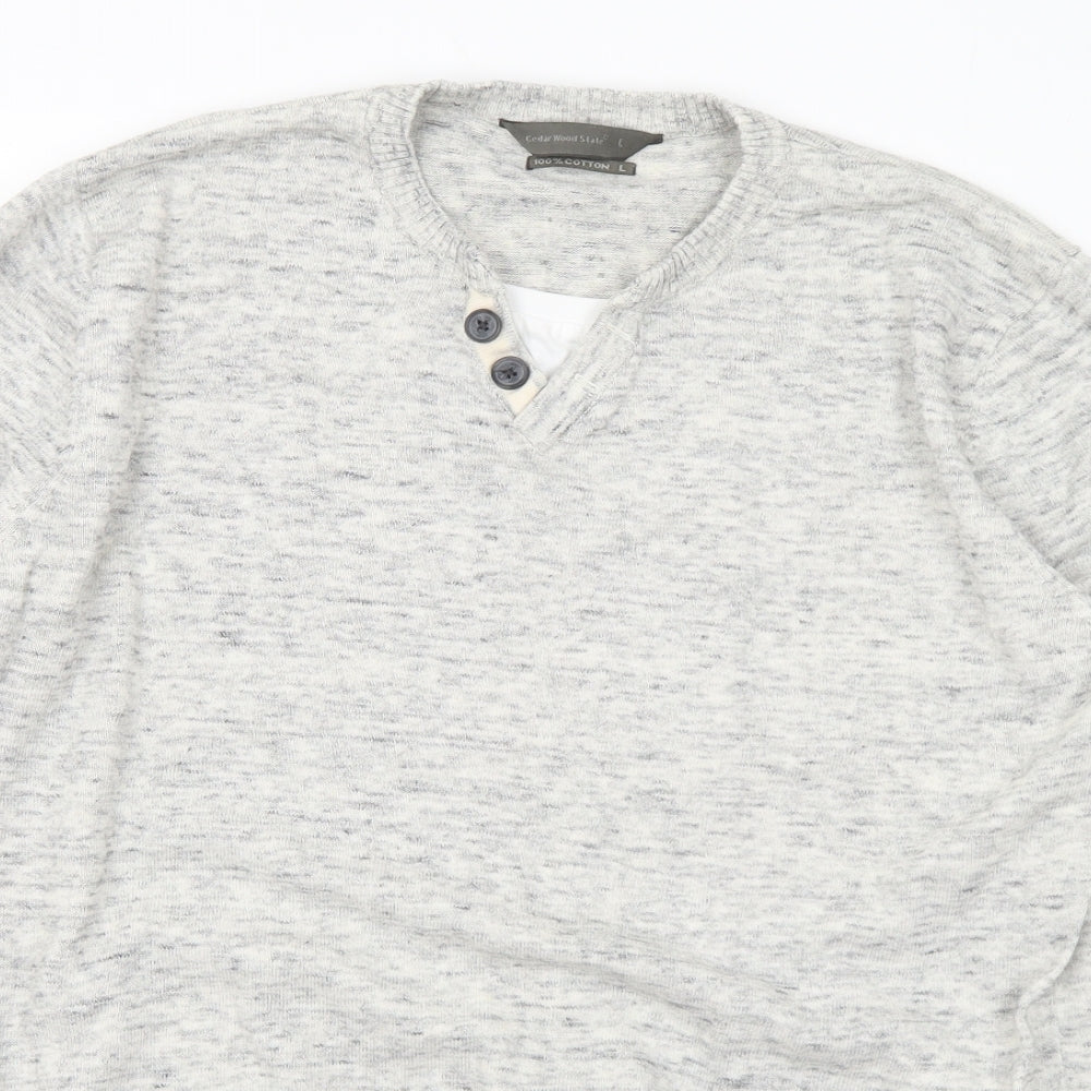 Cedar Wood State Womens Grey V-Neck Cotton Pullover Jumper Size L