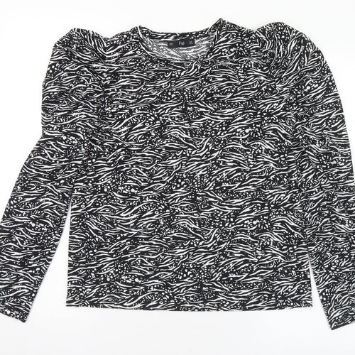 F&F Womens Black Geometric Polyester Basic Blouse Size 8 Round Neck