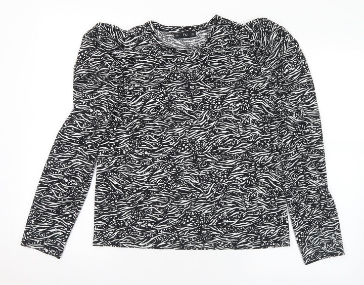 F&F Womens Black Geometric Polyester Basic Blouse Size 8 Round Neck