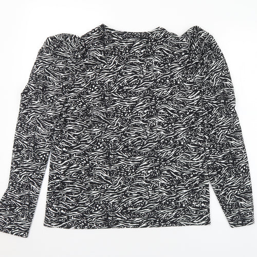 F&F Womens Black Geometric Polyester Basic Blouse Size 8 Round Neck