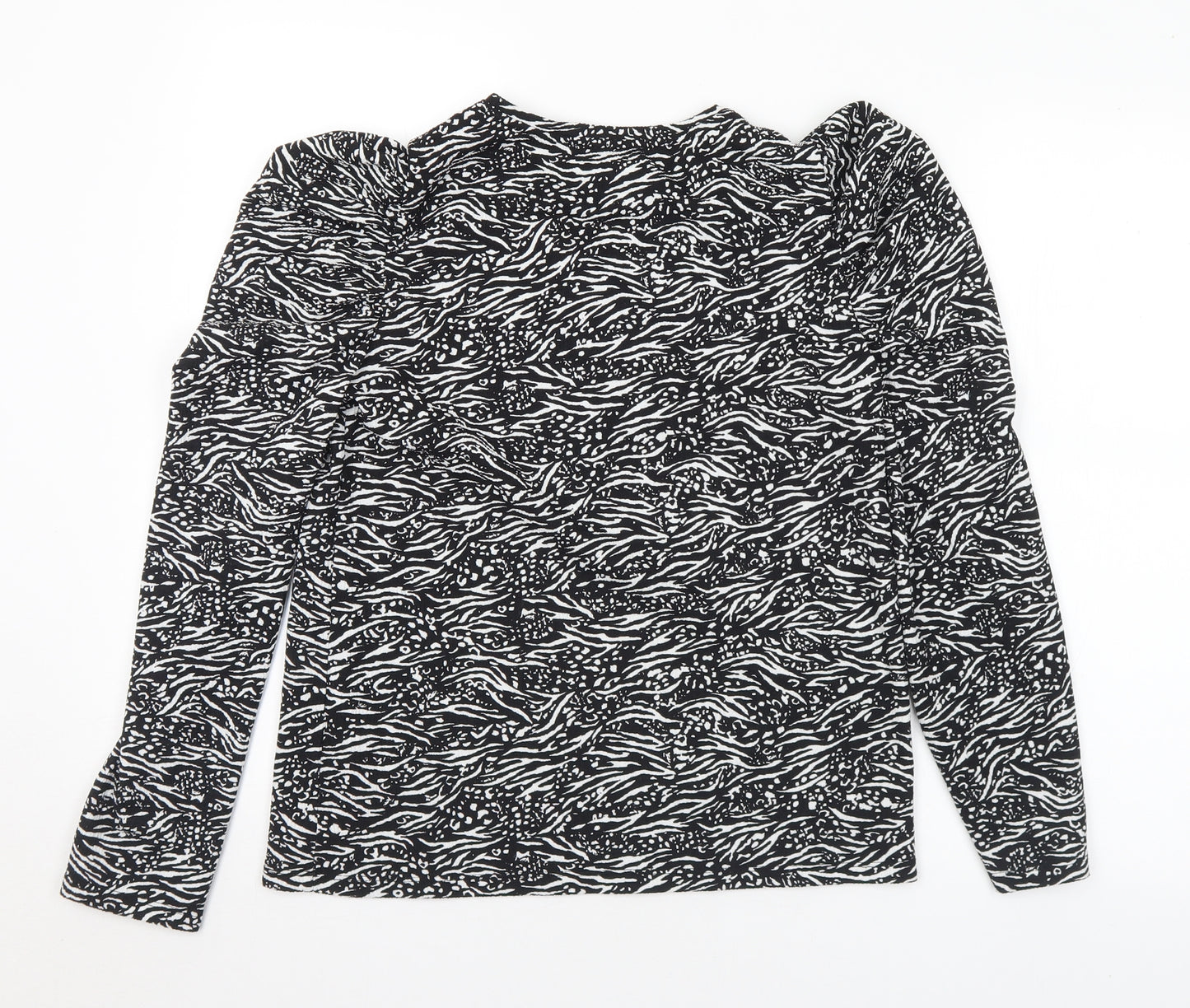 F&F Womens Black Geometric Polyester Basic Blouse Size 8 Round Neck