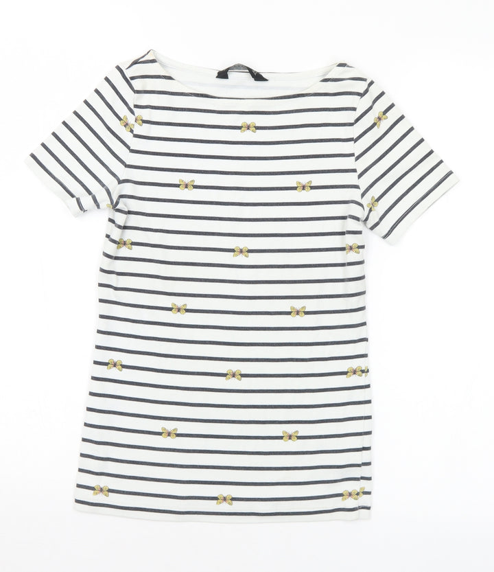 F&F Womens Multicoloured Striped Cotton Basic T-Shirt Size 6 Boat Neck