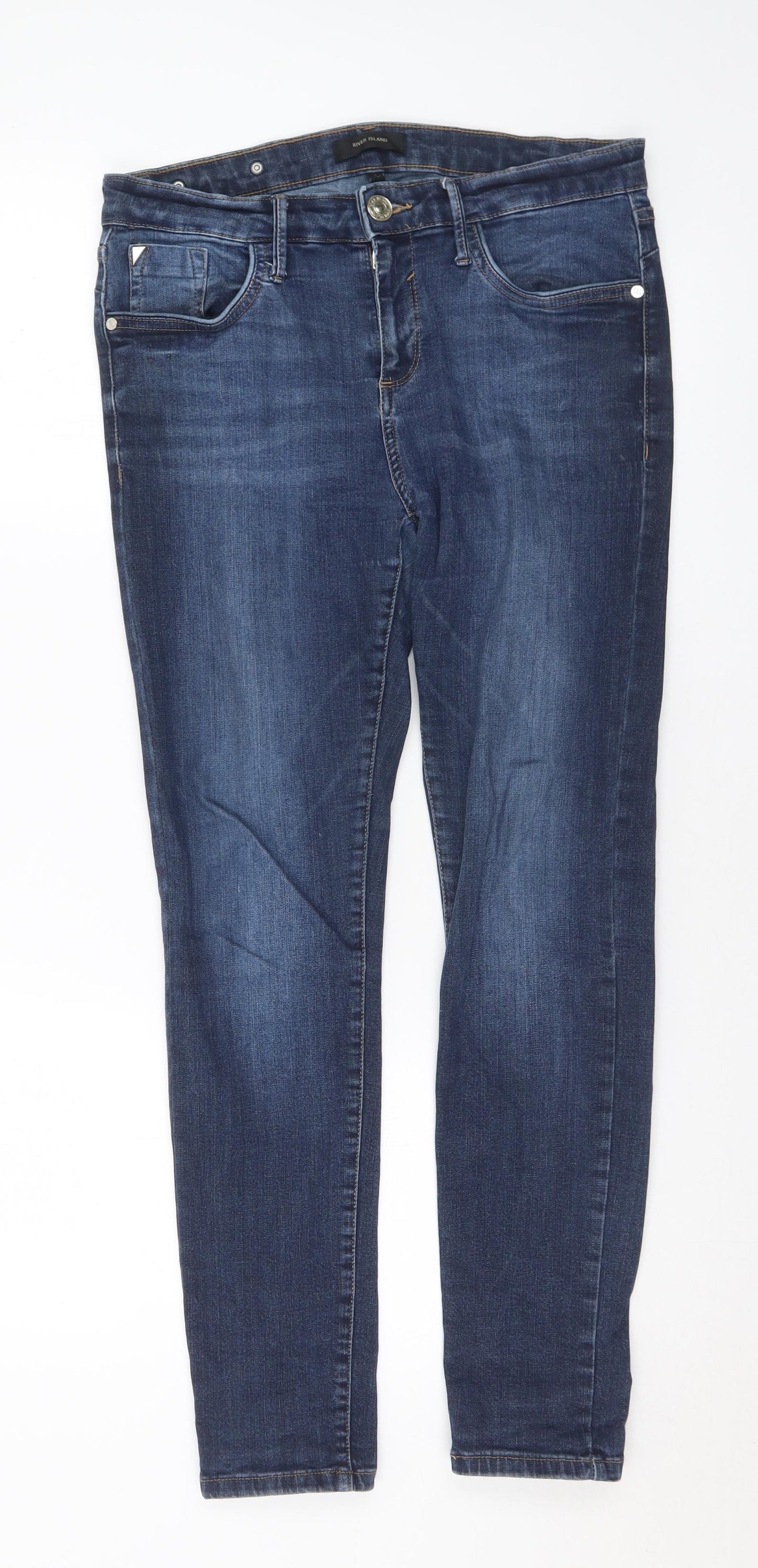 River Island Womens Blue Cotton Skinny Jeans Size 12 L28 in Regular