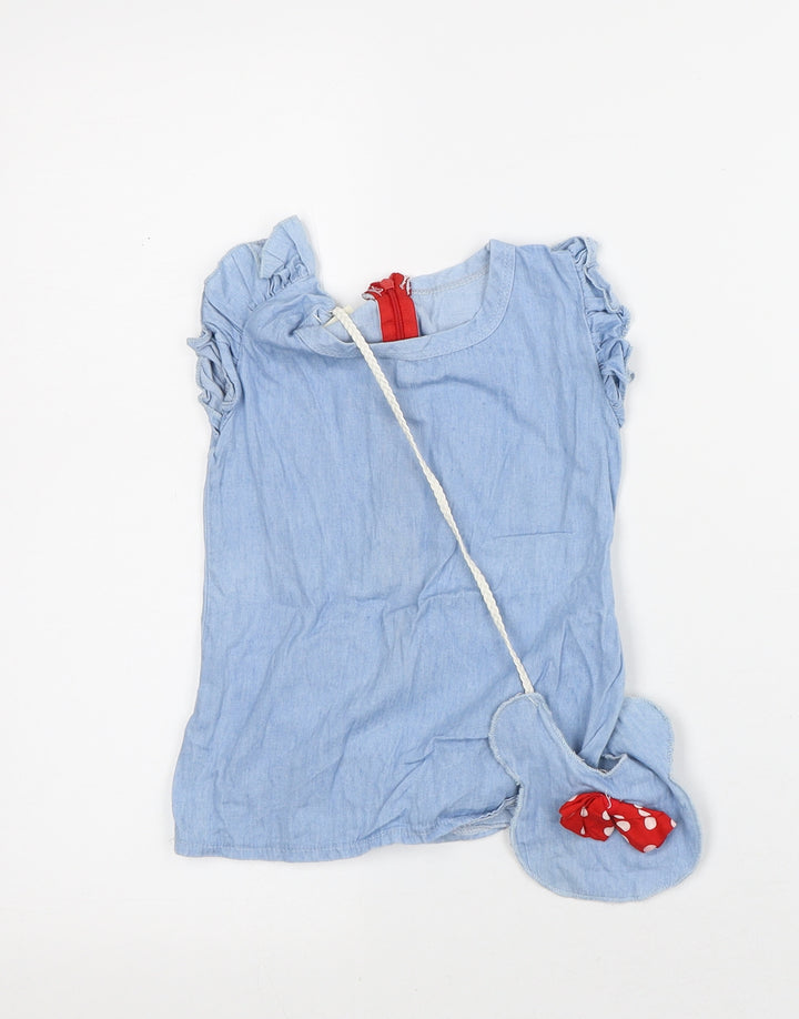 Preworn Girls Blue Cotton T-Shirt Dress Size 18-24 Months Scoop Neck - With Bag