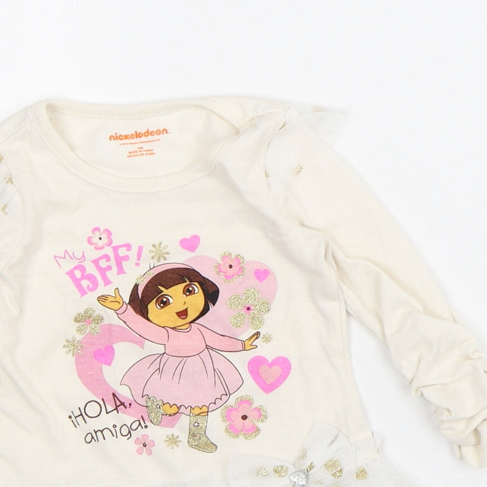 Nickelodeon Girls White Polka Dot Cotton Tutu Dress Size 18 Months Round Neck - Dora The Explorer