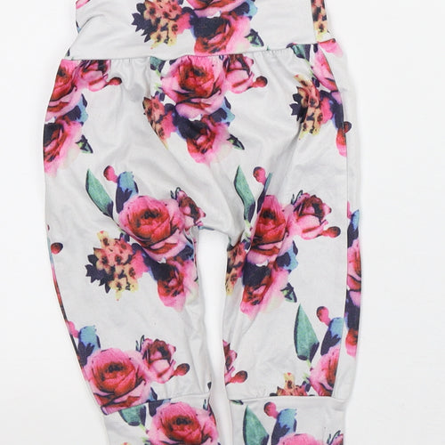 Preworn Girls White Floral Polyester Capri Trousers Size 6-9 Months