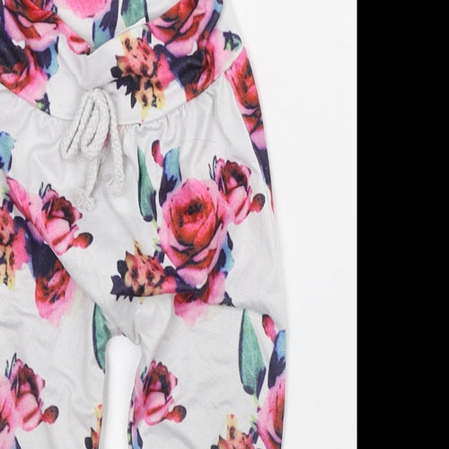 Preworn Girls White Floral Polyester Capri Trousers Size 6-9 Months