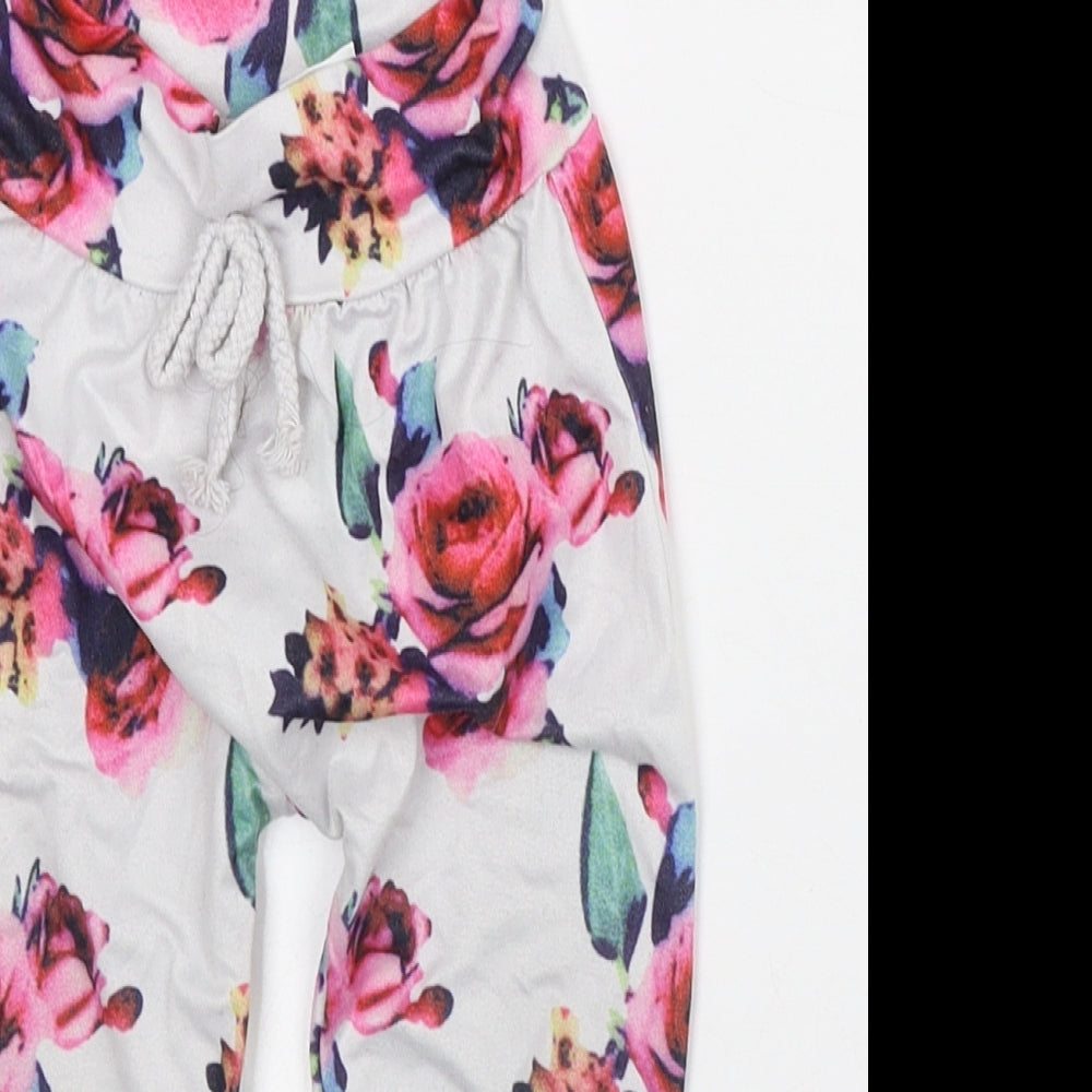 Preworn Girls White Floral Polyester Capri Trousers Size 6-9 Months