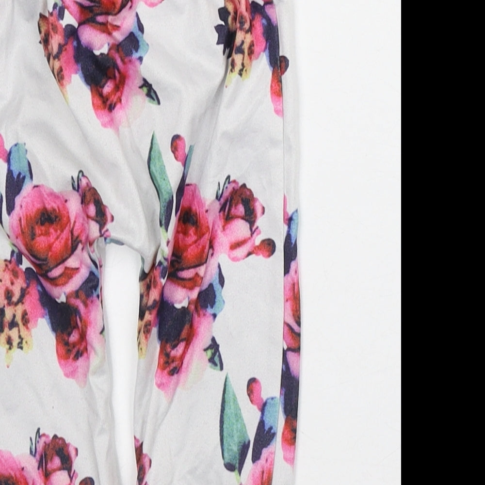 Preworn Girls White Floral Polyester Capri Trousers Size 6-9 Months